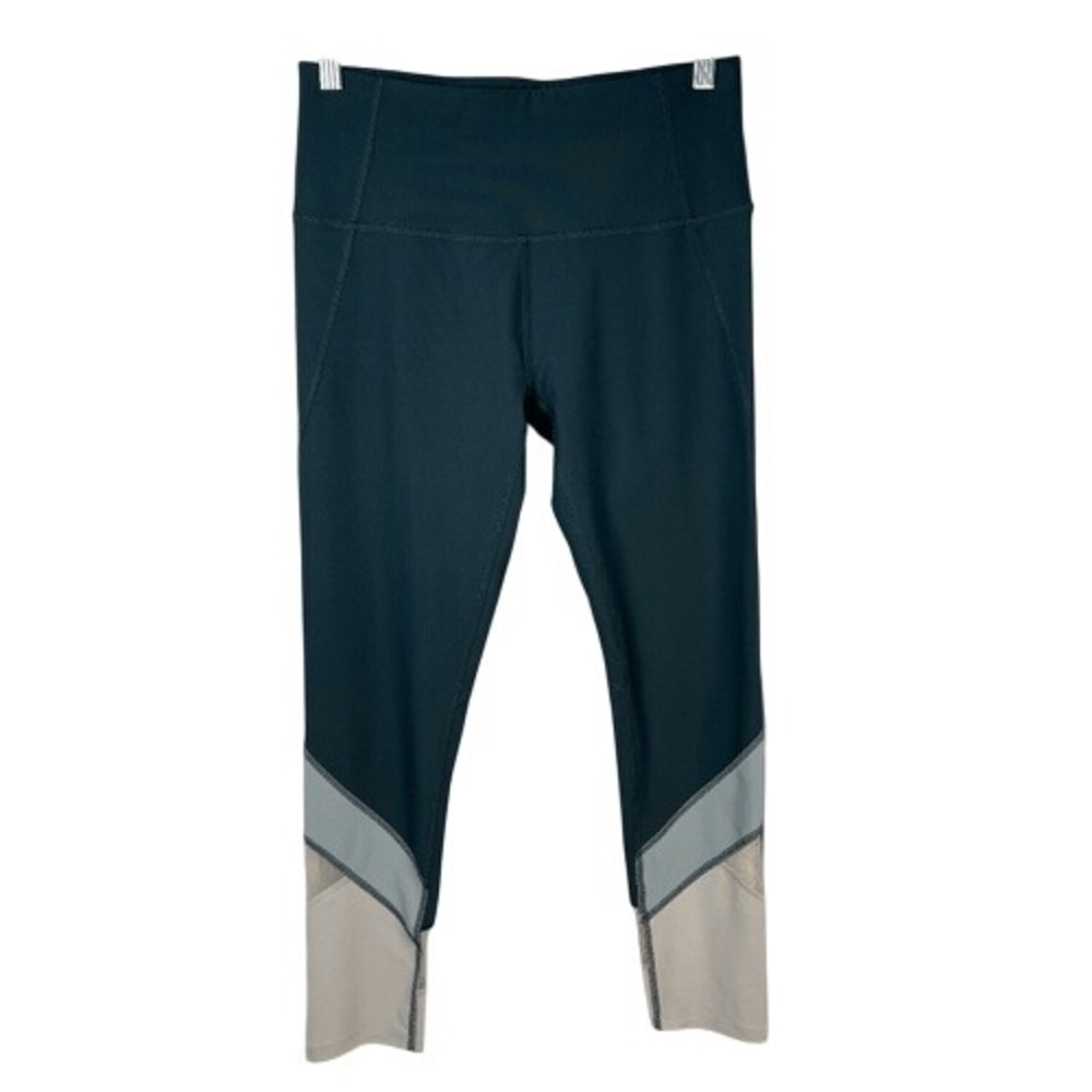 Apana Teal Cropped High Waist Active Leggings Mesh Panel Size S